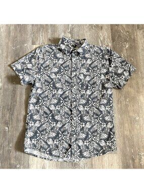 Island Haze Hawaiian Shirt Men's Size M Floral Tropical Pineapple Blue White